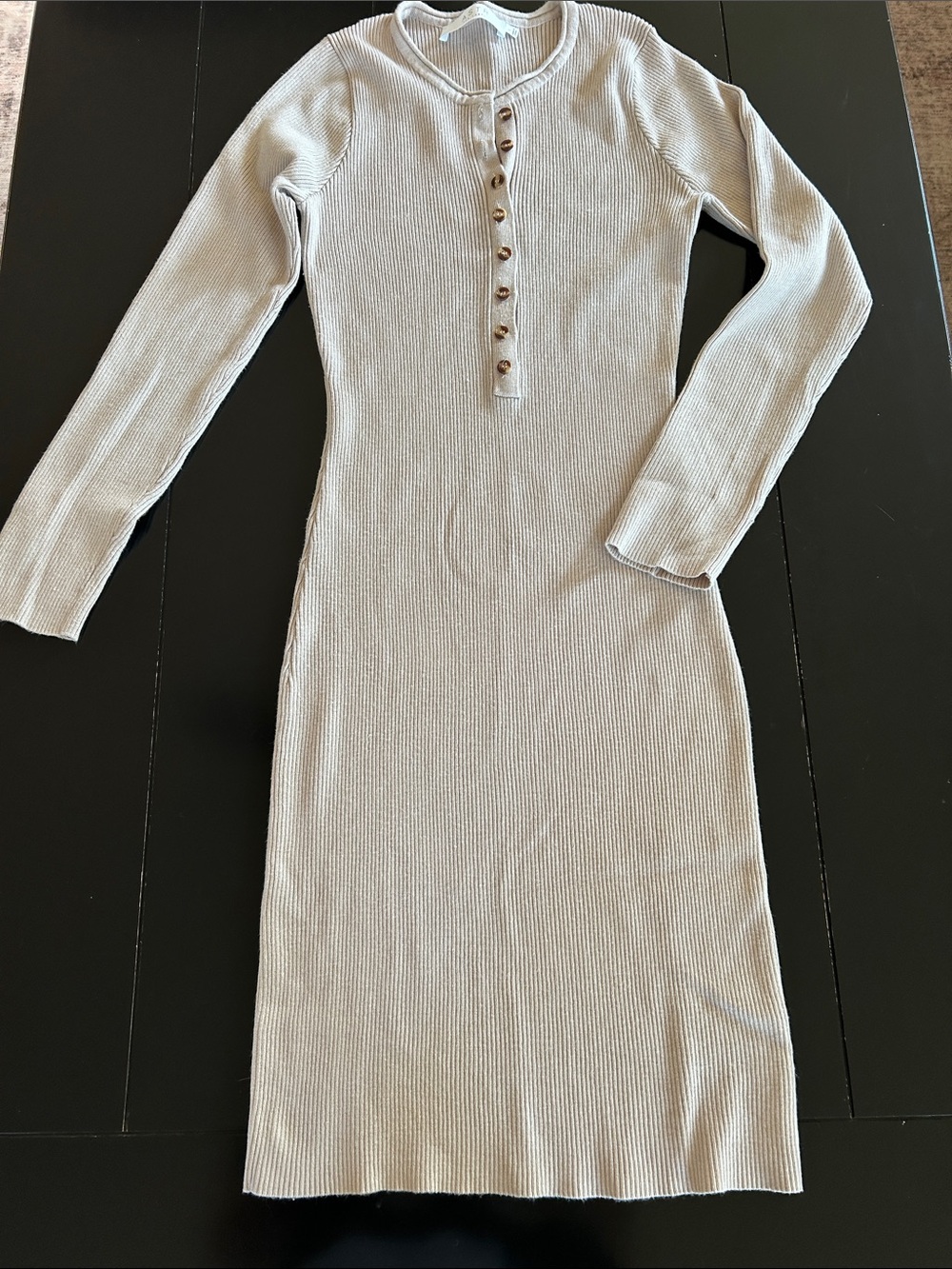 ASTR Ribbed Long Sleeve Henley Midi Dress in Oatmeal Size L